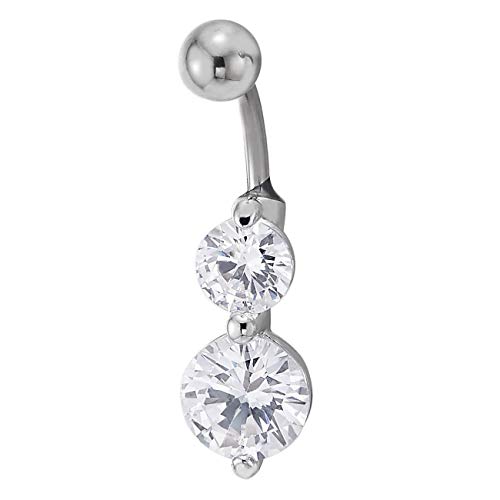COOLSTEELANDBEYOND Gota Joyas para el Cuerpo Piercing Ombligo Vientre Botón Anillo Barbells con Dos Solitaire Zirconio Cúbico