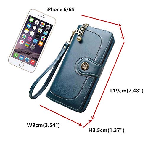 Coopay Cartera mujer gran capacidad cuero PU, bolso de embrague largo piel sintética 11 Porta tarjetas + 2 ranuras para tickets + Monedero con cremallera para el teléfono celular universal,Rojo