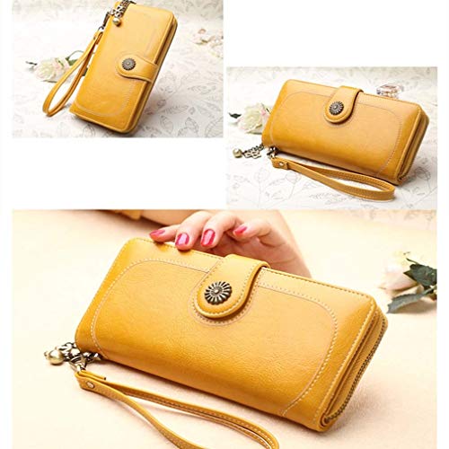 Coopay Cartera mujer gran capacidad cuero PU, bolso de embrague largo piel sintética 11 Porta tarjetas + 2 ranuras para tickets + Monedero con cremallera para el teléfono celular universal,Rojo