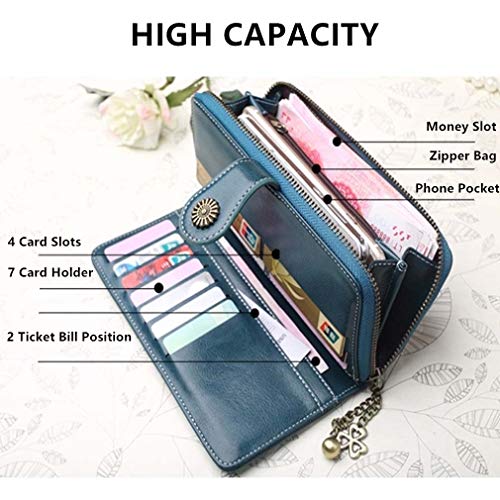 Coopay Cartera mujer gran capacidad cuero PU, bolso de embrague largo piel sintética 11 Porta tarjetas + 2 ranuras para tickets + Monedero con cremallera para el teléfono celular universal,Rojo