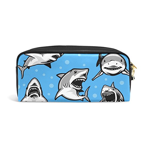 coosun gran tiburón blanco portátil piel sintética estuche escolar pluma bolsas papelería funda gran capacidad de maquillaje bolsa