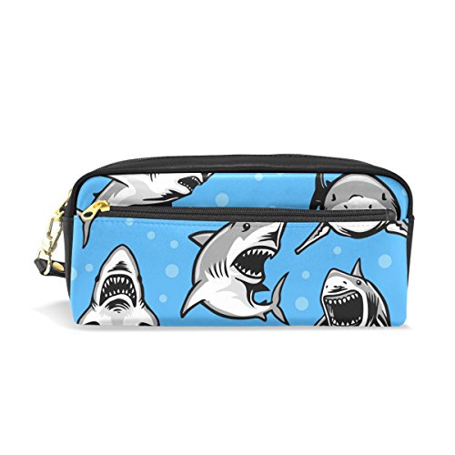 coosun gran tiburón blanco portátil piel sintética estuche escolar pluma bolsas papelería funda gran capacidad de maquillaje bolsa