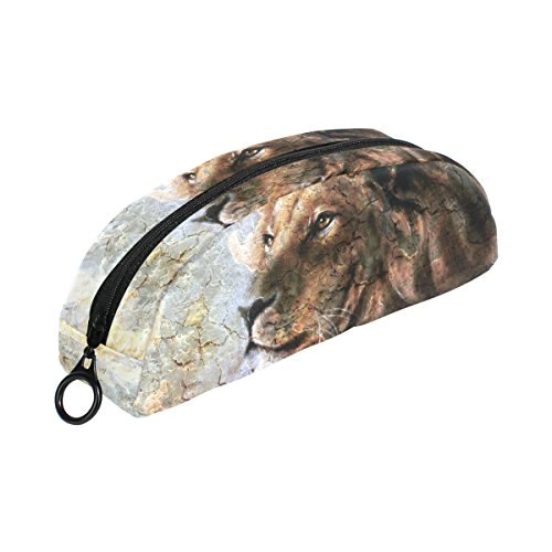 COOSUN Lion Head Estuche Semicircular Papelería Bolso Bolso Soporte Estuche Maquillaje Bolsa Cosmética para Mujer Niña