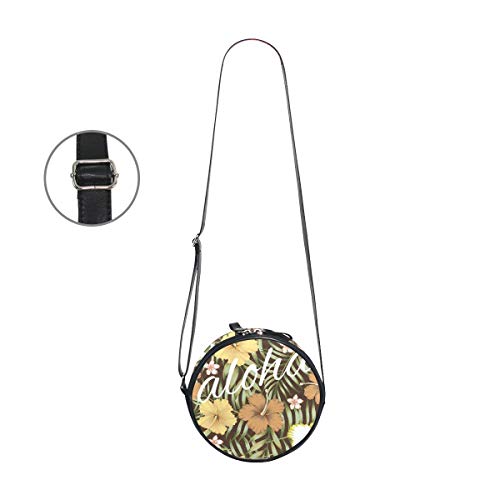 COOSUN Slogan Aloha Tropical Hojas Hibiscus Marrón Bandolera Redonda Bandolera Bandolera Bandolera Bolso Bolso Bolso Bolso Bolso Satchel Bolso de Hombro para Niños Mujeres