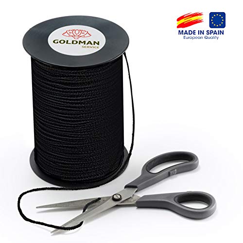 Cordón elástico redonda para costura Negro, 3mm de ancho, cuerda de goma para confección y manualidades. Rollo de cinta elástico para costura. (Negro)