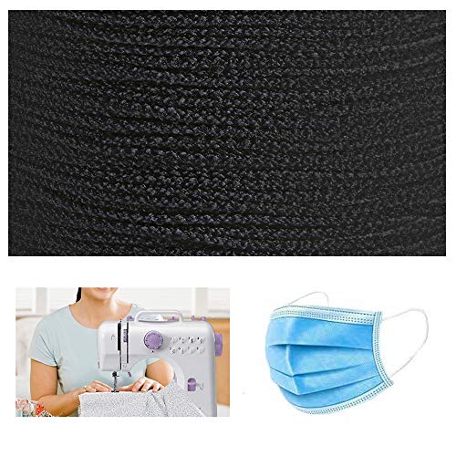 Cordón elástico redonda para costura Negro, 3mm de ancho, cuerda de goma para confección y manualidades. Rollo de cinta elástico para costura. (Negro)