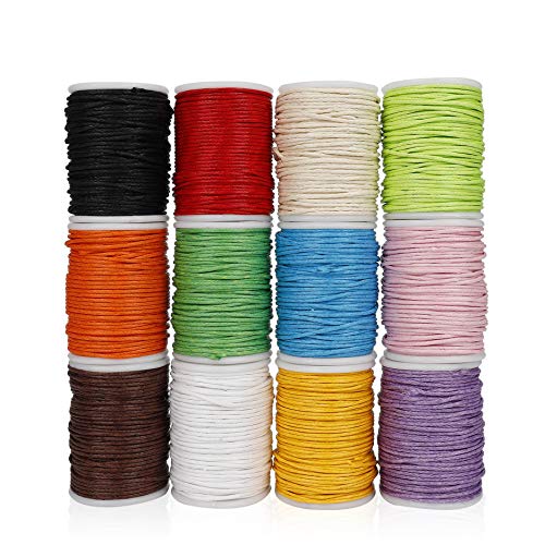 Cordón Encerado Hilo Cuerda Encerado Joyería Cordón Cable para DIY Collar Pulsera Abalorios 10m x 1mm 12 Rollos