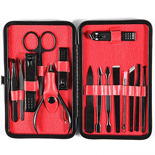 Cortaúñas, Set de herramientas de pedicura para manicura, Corta uñas profesional de acero inoxidable 15PCS para hombres y mujeres Cuidado facial, cutículas y uñas con estuche de viaje portátil (15PCS)