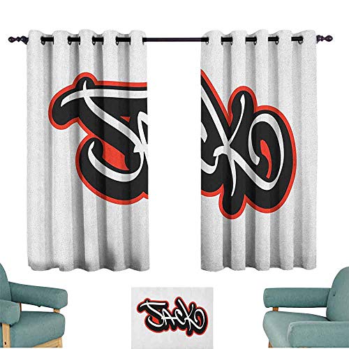 Cortina de aislamiento térmico Jack Graffiti estilo fuente nombre masculino Hip hop diseño urbano moderno tipografía térmica aislamiento trasero lengüeta W120x72L pulgadas bermellón negro y blanco