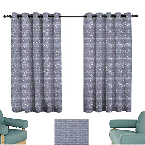 Cortina reductora de ruido, diseño de piano musical, con varias notas, símbolos Beats Melody, Ritmo Armonía, Jazz, Privacidad asegurada, tratamiento de ventana de 63 x 160 cm, color blanco ceniza