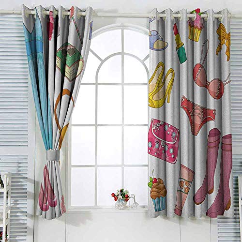 Cortinas de cocina tacones y vestidos de moda para niñas, artículos de dibujos animados, botas de cosméticos, magdalenas, pintalabios duraderos, 63 x 160 cm, multicolor