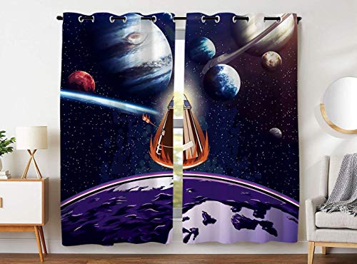 Cortinas Opacas 52 x 84 Pulgadas Ojal Superior (2 Paneles) Revestimientos de Ventanas Cortinas oscurecedoras Outer Space Planet