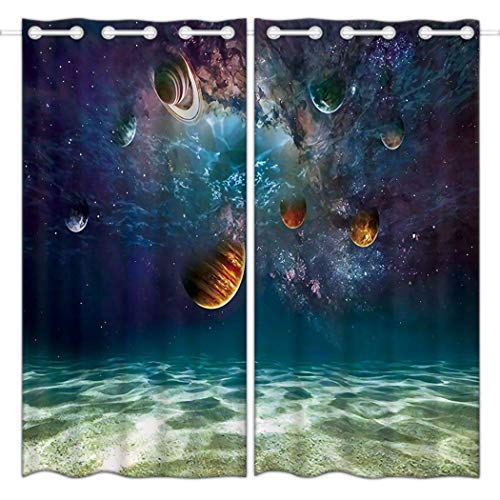 Cortinas Opacas de 52 x 72 Pulgadas para Todas Las Estaciones, Cortinas de Ojal Superior con Aislamiento térmico/Cortinas / 2 Paneles, Espacio Exterior, Planeta, océano
