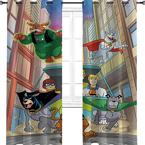 Cortinas opacas de Scooby Doo Team Up Comics para dormitorio con ojales térmicos aislados para oscurecer habitaciones, poliéster, multicolor, 2 panel(27"W x 84"L W69cmxL214cm)