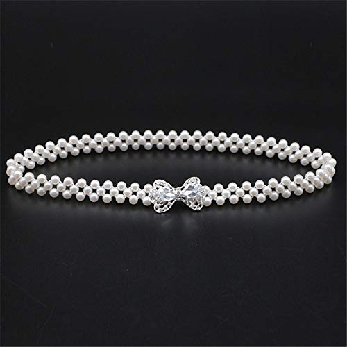 CoRxg Las Mujeres Adelgazan el Rhinestone cristalino con Incrustaciones Arco Hebilla de Perlas elástico cinturón Vestido suéter decoración Apto para Cualquier Temporada