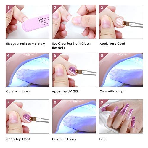 Coscelia Kit Uñas de Gel Completo Gel de Fototerapia de Uñas 36W Lampara LED/UV Pegamento Puro Glitter Herramientas de Manicura