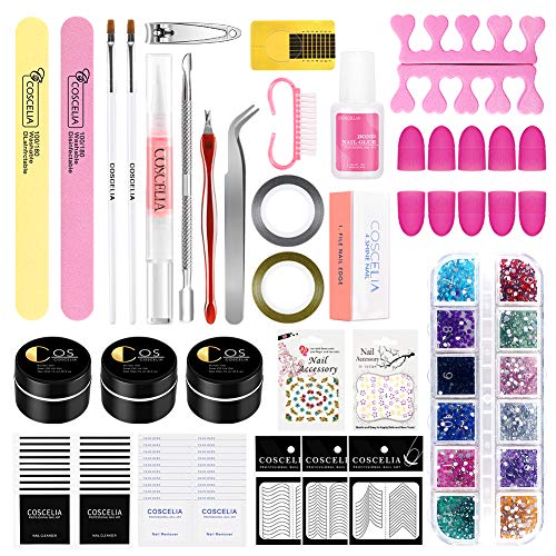Coscelia Kit Uñas de Gel Completo Gel de Fototerapia de Uñas 36W Lampara LED/UV Pegamento Puro Glitter Herramientas de Manicura