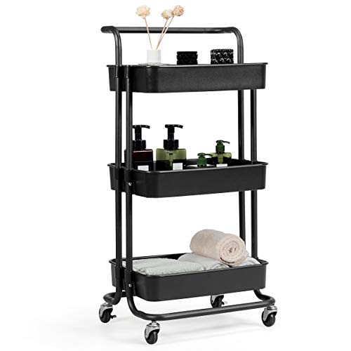 COSTWAY Carro Multiuso de Servicio con Ruedas Carrito Auxiliar para Cocina Baño Peluquería Carga hasta 60kg (Negro)