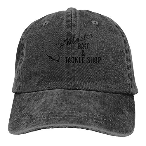 Cotton Denim Cap Baseball Hat Master Bait and Tackle Shop Six-Panel Adjustable Trucker Dad Hat Black
