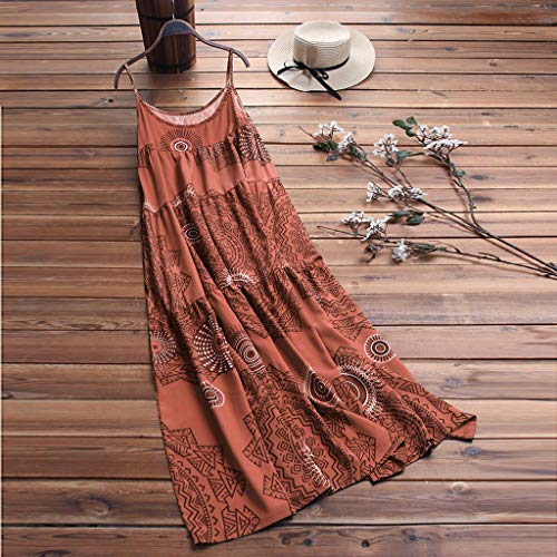 COZOCO Mujer Vestido Cuello V Playa Dress Vestido Verano Mujer Punto Falda Larga Elegante Casual Dress (Naranja,EU-46/CN-4XL)