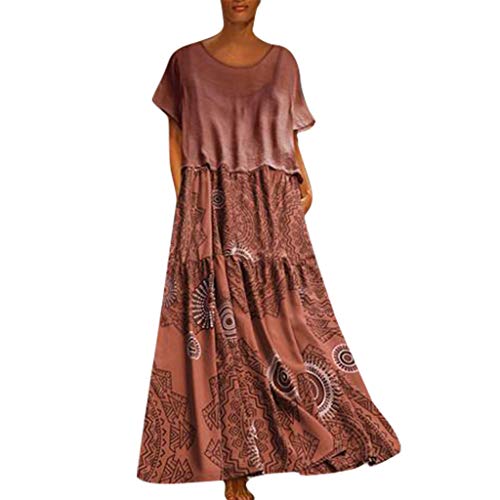 COZOCO Mujer Vestido Cuello V Playa Dress Vestido Verano Mujer Punto Falda Larga Elegante Casual Dress (Naranja,EU-46/CN-4XL)