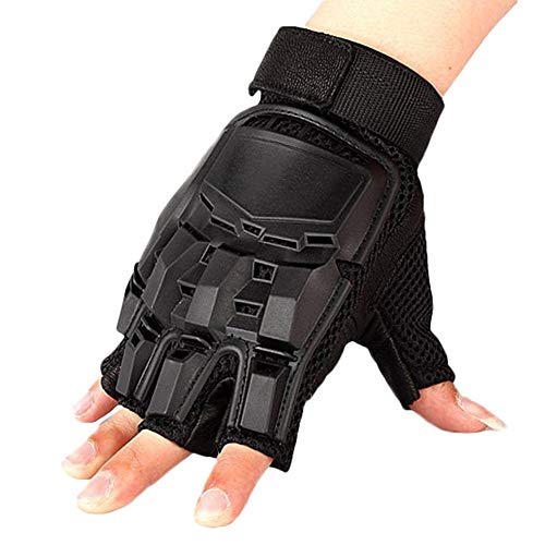 COZOCO Unisex Tácticas Al Aire Libre Guantes Cálidos De Invierno Medio Dedo Bicicleta Escalada Guantes De Trabajo (XL, negro)