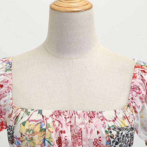 COZOCO Vestido Corto Mujer Retro A Vestido Largo Floral Print Casual Verano para Noche Fiesta Playa Fiesta Sin Cuello Redondo（Rojo，EU-36/CN-M）