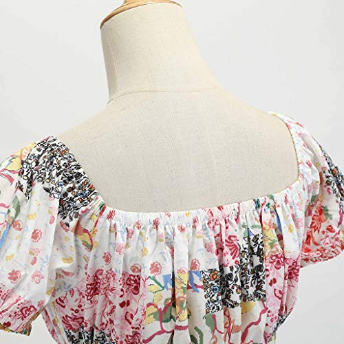 COZOCO Vestido Corto Mujer Retro A Vestido Largo Floral Print Casual Verano para Noche Fiesta Playa Fiesta Sin Cuello Redondo（Rojo，EU-36/CN-M）