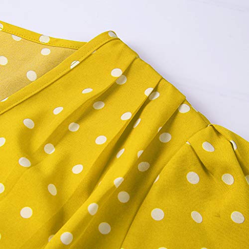 COZOCO Vestido de Cintura de Manga Larga con Cuello Redondo y Estampado de Lunares, Estilo francés para Mujer（Blanco,2XL