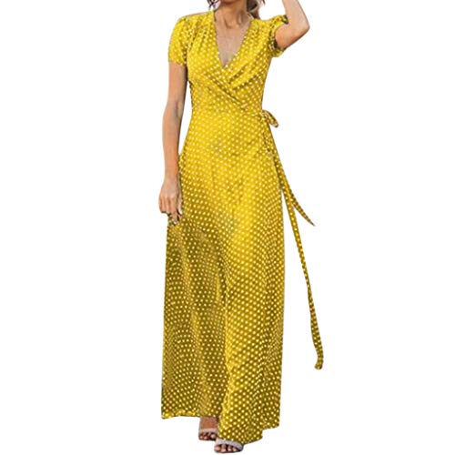 COZOCO Vestido de Cintura de Manga Larga con Cuello Redondo y Estampado de Lunares, Estilo francés para Mujer（Blanco,2XL