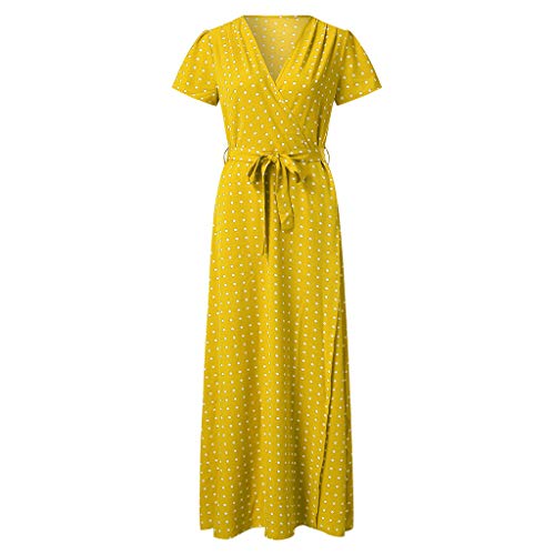 COZOCO Vestido de Cintura de Manga Larga con Cuello Redondo y Estampado de Lunares, Estilo francés para Mujer（Blanco,2XL