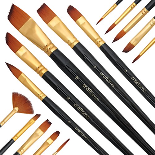 Craftamo Juego de Pinceles de Pintura Artística, Acuarela, Acrílico, óleo y Maquillaje – Colección de 15 Pinceles con Estuche/Plataforma Desplegable