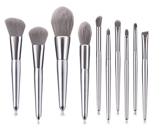 Crazy Hot Juego de brochas de maquillaje, 10 unidades, profesional, sintéticas, para polvos, correctores, cejas, base, polvo líquido, crema mezcladora, juego de brochas con estuche