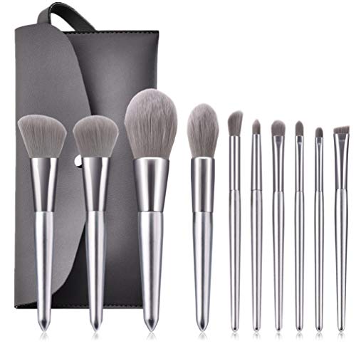 Crazy Hot Juego de brochas de maquillaje, 10 unidades, profesional, sintéticas, para polvos, correctores, cejas, base, polvo líquido, crema mezcladora, juego de brochas con estuche