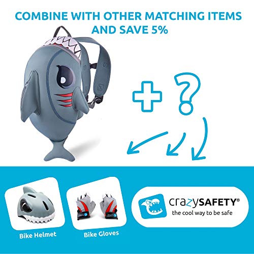 Crazy Safety | Mochila de Dinosaurio para niños. Ideal para la guardería, el Preescolar, el jardín de Infantes y para Viajes. Mochilas Divertidas con diseño de Dinosaurios y Tiburones | 33 cm