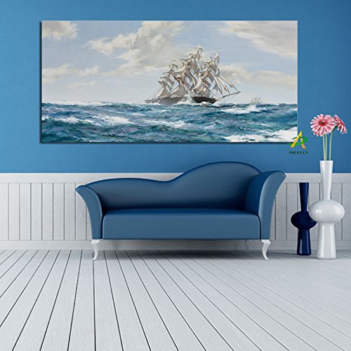 Creative HD print ship sailing on the ocean abstract canvas painting poster modern art wall picture for living room bedroom frameless decorative painting A13 60x80cm