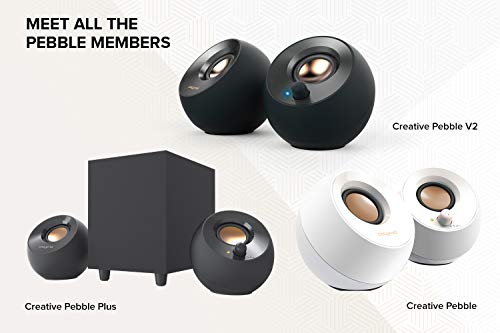 Creative Pebble V2 – Altavoces Escritorio con alimentación USB-C 2.0, Entrada Auxiliar de 3.5 mm, hasta 8 W de Potencia RMS para Ordenadores, Adaptador Tipo A Incluido y Cable ampliado (Negro)