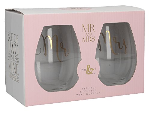 Creative Tops Ava & I 'Mr' and 'Mrs' - Copas de vino decoradas sin tallo, 590 ml (2 unidades)
