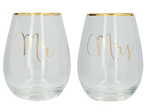 Creative Tops Ava & I 'Mr' and 'Mrs' - Copas de vino decoradas sin tallo, 590 ml (2 unidades)
