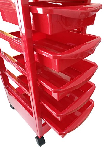 Crisnails® Carros de Mantenimiento con Ruedas Profesional para Peluquería, Barbería, Perfumería, Cosméticos, Salón, Tienda de Tatuaje, Manicura y Pedicura (ROJO)
