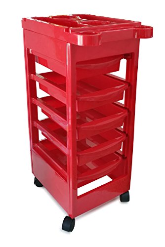 Crisnails® Carros de Mantenimiento con Ruedas Profesional para Peluquería, Barbería, Perfumería, Cosméticos, Salón, Tienda de Tatuaje, Manicura y Pedicura (ROJO)