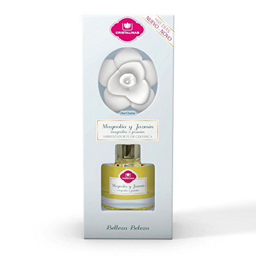 CRISTALINAS Ambientador de Flor de CERÁMICA. Mas de 2 Meses de duracion. 90ml Aroma: (Jazmín y Magnolia)