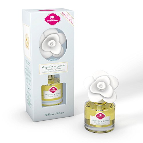CRISTALINAS Ambientador de Flor de CERÁMICA. Mas de 2 Meses de duracion. 90ml Aroma: (Jazmín y Magnolia)