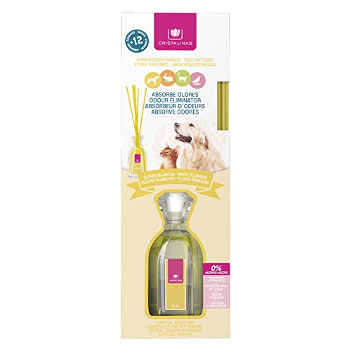 CRISTALINAS Ambientador Mikado Absorbe olores Mascotas. 0% Alcohol, 12 Semanas de duración. Aroma (Flores Blancas)