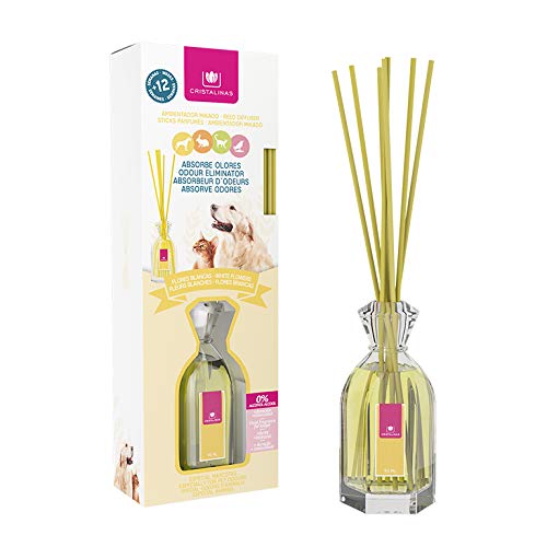 CRISTALINAS Ambientador Mikado Absorbe olores Mascotas. 0% Alcohol, 12 Semanas de duración. Aroma (Flores Blancas)