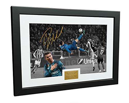 Cristiano Ronaldo 12 x 8 A4 firmado "The Overhead Goal" – "Juventus 0 vs Real Madrid 3" – Marco de fotos con autógrafo