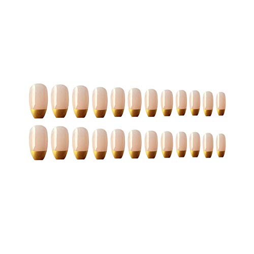 CSCH Uñas postizas 24 piezas/juego de uñas postizas con borde dorado largo extraíble Esmalte de uñas francés de color con nailart en las uñas para herramientas de uñas