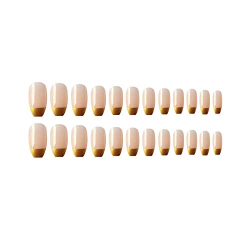 CSCH Uñas postizas 24 piezas/juego de uñas postizas con borde dorado largo extraíble Esmalte de uñas francés de color con nailart en las uñas para herramientas de uñas