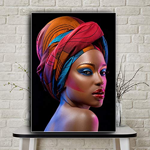 Cuadro En Lienzo Maquillaje Sexy Mujer Africana Sala de Estar HD impresión Lienzo Pintura al óleo decoración del hogar，60x90cm，Pintura sin Marco