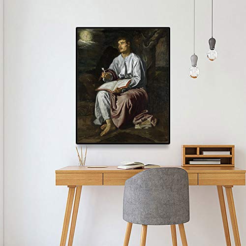 Cuadros modernos impresión sobre lienzo  -San Juan Evangelista En La Isla De Patmos -Diego Velázquez 64X80Cm Sin Marco, Replica lienzo decoración arte decoración